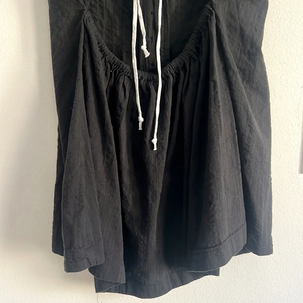 Free People Tate Tunic Black Mini Dress Open Back Lace Up NWOT
